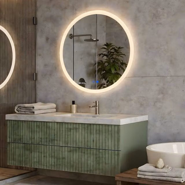 Espejo de baño redondo Artforma con luz LED blanca, táctil y regulable, con función antivaho, An: 80 cm