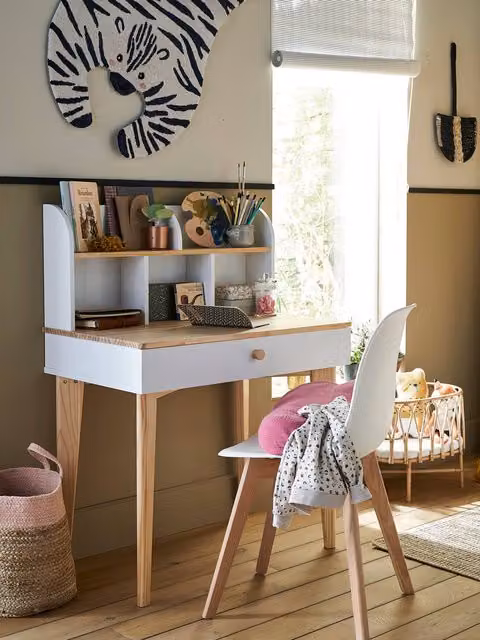 Escritorio infantil Scandi Vertbaudet en blanco y multicolor An/P/Al: 113 x 52 x 85 cm