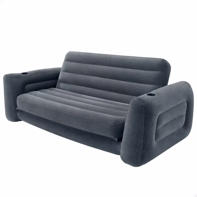 Sofá cama inflable Intex de terciopelo en color gris oscuro, An/P/Al: 224 x 203 x 66 cm