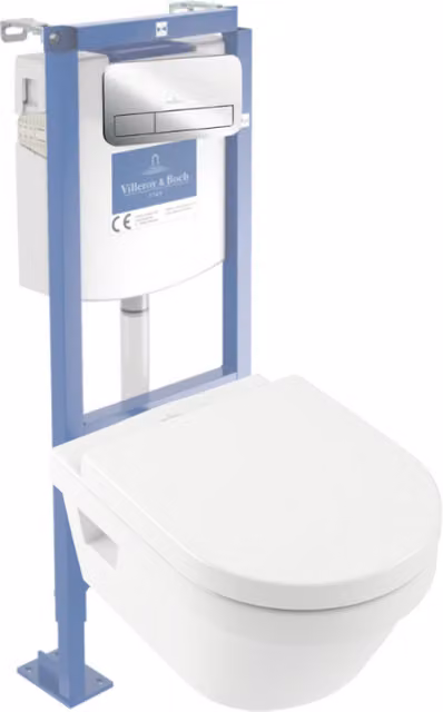 Pack de Inodoro Suspendido Villeroy & Boch Architectura Blanco con Asiento Soft Close, Placa Cromada y Estructura An/P/Al: 37 x 53 x 41 cm