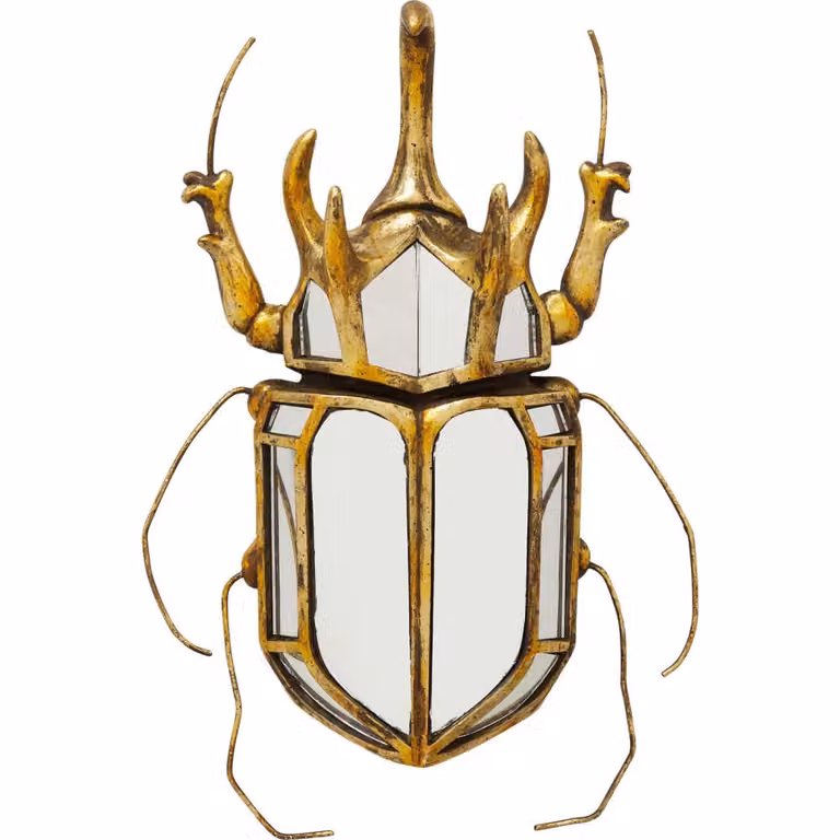 Decoración mural de escarabajo dorado de Kare Design en vidrio con efecto espejo, Diámetro: 39 cm