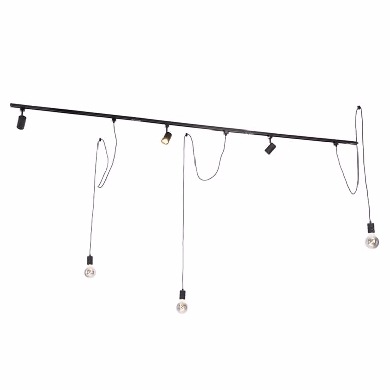 Set de riel moderno QAZQA de aluminio negro ajustable con 1ph