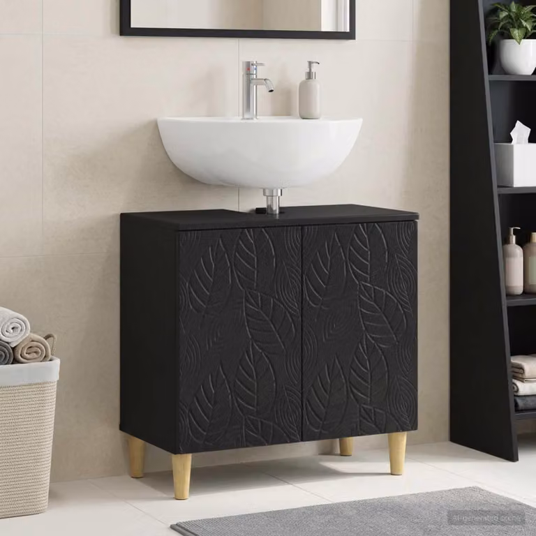 Mueble para lavabo Prolenta de estilo moderno en color negro mate con puertas batientes y estantes internos, An/P/Al: 59 x 31,5 x 59 cm