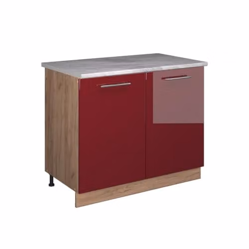 Mueble bajo de fregadero Vicco Fame-Line Rojo Burdeos Brillo y Roble An: 100 cm, Al: 82 cm, P: 51,6 cm