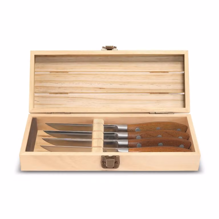 Set de 4 cuchillos para carne Sabatier Trompette con estuche de madera marrón y acero inoxidable