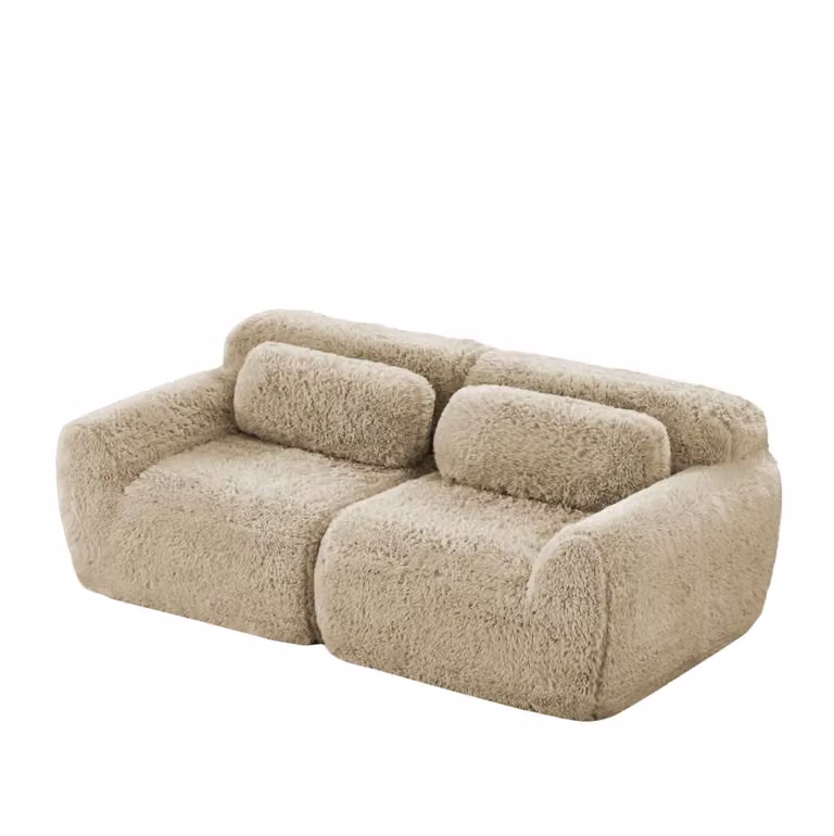 Sofá modular de 2 plazas OKWISH tapizado en terciopelo beige con cojines decorativos