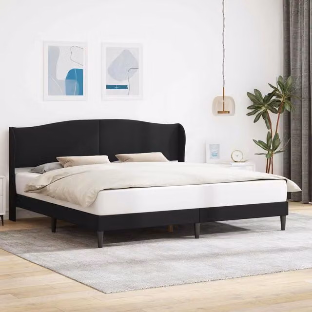Estructura de cama moderna Maison Exclusive en cuero sintético negro, An/P/Al: 180 x 200 x 101 cm