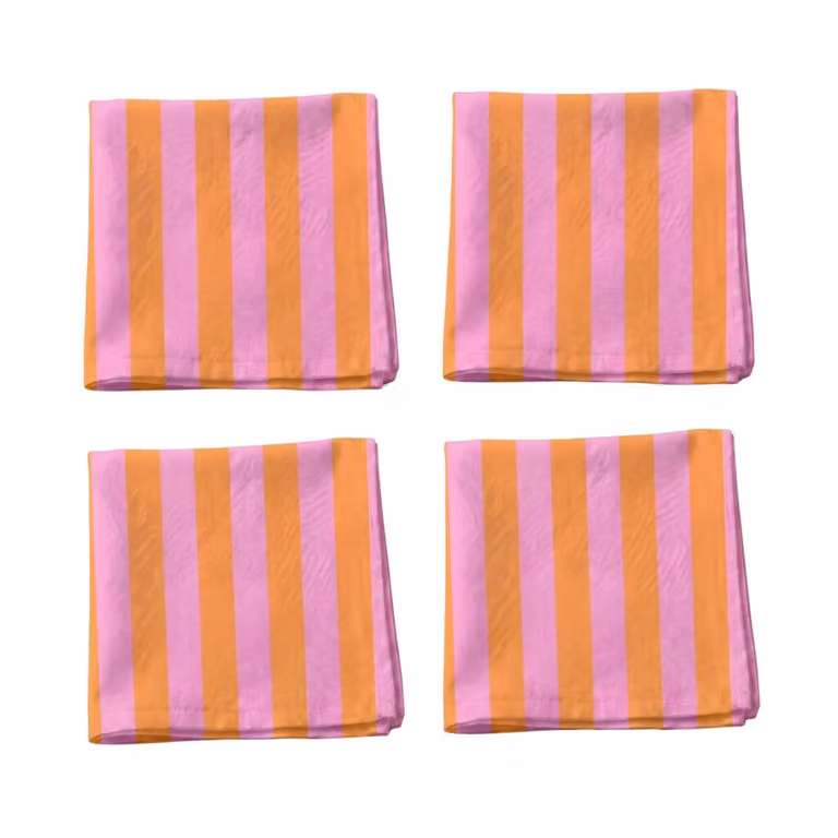 Pack de 4 servilletas de algodón con diseño de rayas multicolor en rosa y naranja de Muare Home