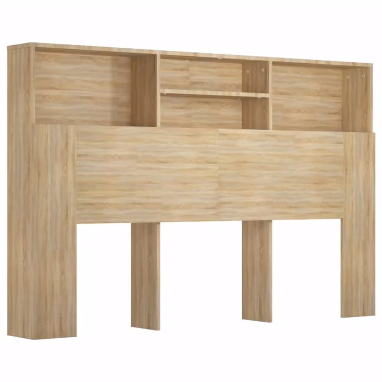 Cabecero con armario y estantes integrados Maison Chic en madera de roble color beige y marrón, An/P/Al: 160 x 19 x 103,5 cm