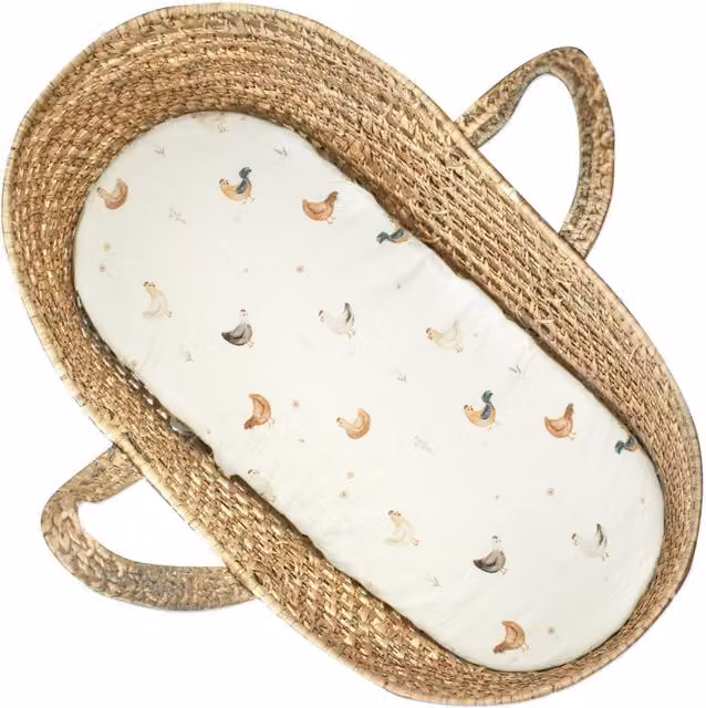 Sábana bajera ajustable Sevira Kids para moisés ovalado de bebé en algodón con diseño de animales en color beige