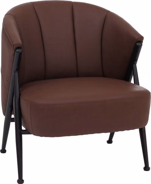 Sillón de estilo industrial Mendler HWC-P30 tapizado en cuero sintético rojo óxido con estructura de metal