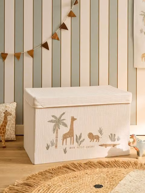 Baúl de almacenamiento para juguetes XL plegable de textil beige VERTBAUDET para habitación infantil