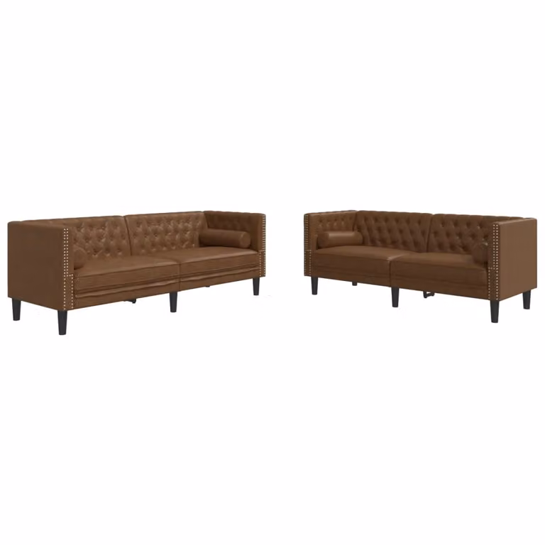 Set de sofás Chesterfield vidaXL de 2 y 3 plazas con cojines en piel sintética marrón