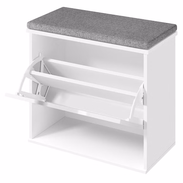 Banco zapatero acolchado VASAGLE de 3 niveles para entrada o dormitorio, color blanco y gris, An/P/Al: 60 x 30 x 53,5 cm