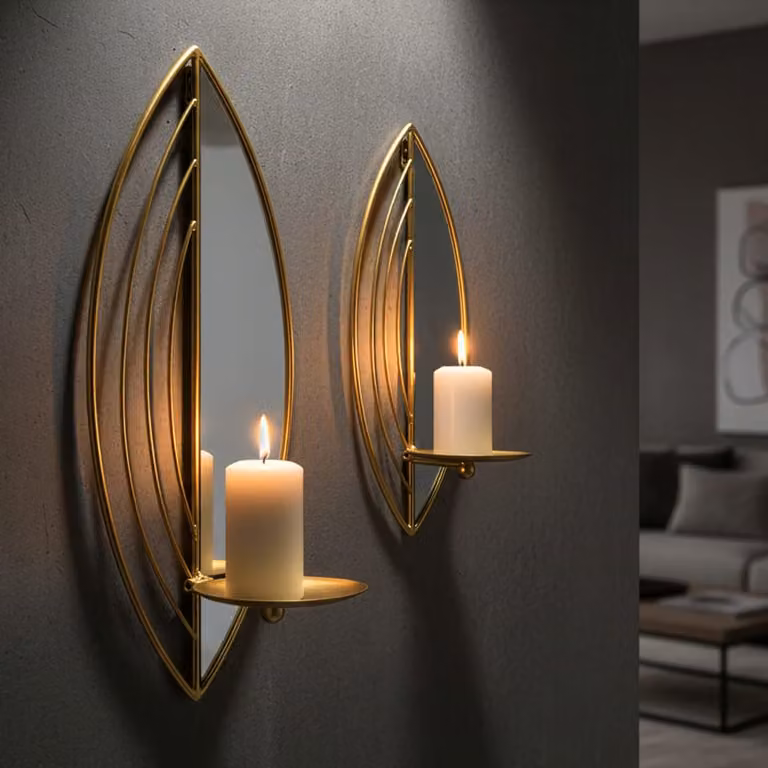 Juego de 2 portavelas de pared Mauro Ferretti en metal dorado con diseño floral, An/P/Al: 18 x 13 x 41 cm y 15 x 13 x 35 cm