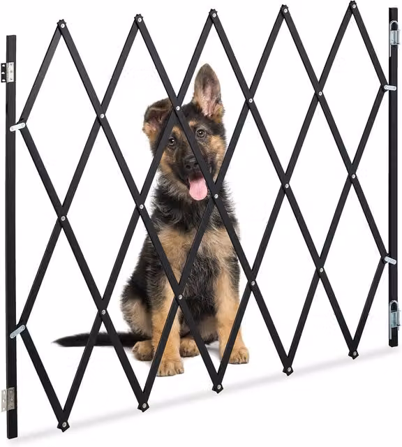 Barrera de seguridad extensible y plegable Relaxdays para niños y mascotas de bambú y metal, color negro, hasta 130 cm