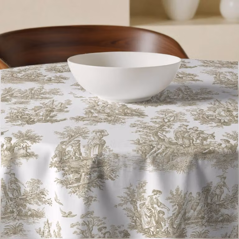 Mantel redondo Muare Home de algodón beige antimanchas y repelente al agua, Diámetro: 120 cm