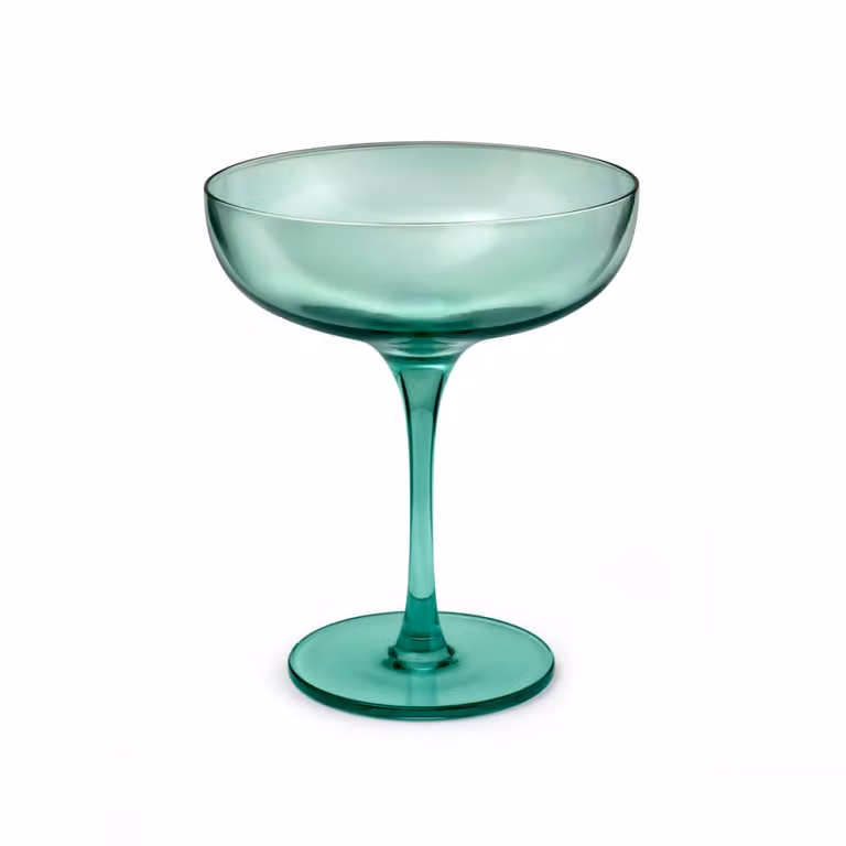 Juego de 4 copas de champán Couzon de vidrio soplado en color verde transparente, 17 cl