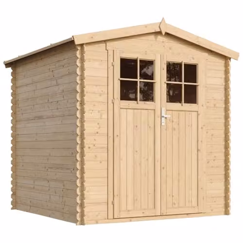 Cobertizo de madera para jardín Timbela M343F+M343G con suelo tratado y puerta con cerradura, color marrón y beige, An/P/Al: 206 x 216 x 218 cm