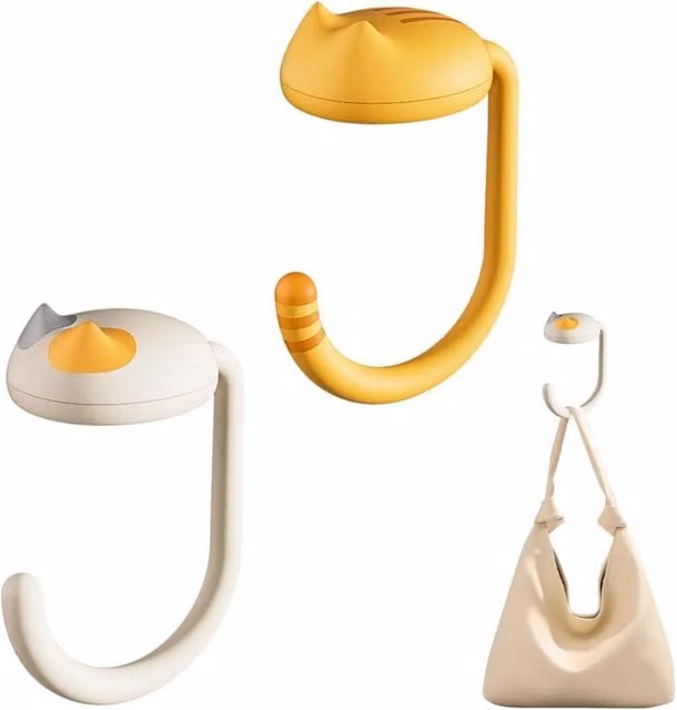 Set de 4 soportes de mesa XISRENS para bolsos, ganchos plegables antideslizantes de plástico en color amarillo