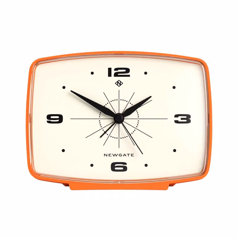 Reloj despertador analógico retro Newgate de metal rectangular color naranja