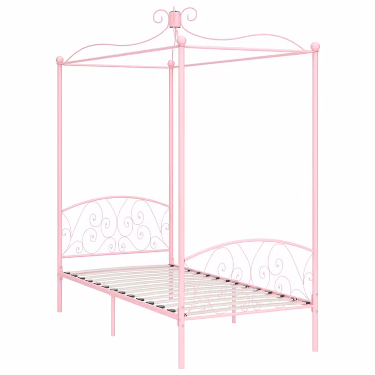 Estructura de cama con dosel vidaXL de metal en color rosa, An/P/Al: 90 x 200 x 227 cm