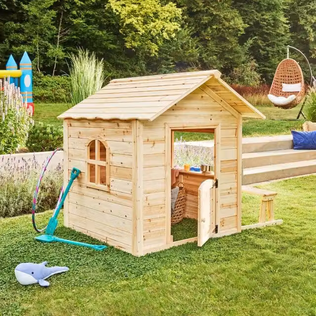 Casa de juegos Home Deluxe DER GROSSE PALAST de madera color beige con banco An/P/Al: 106 x 111 x 106 cm