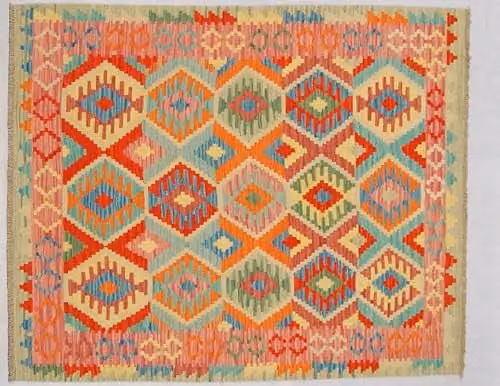 Alfombra Kilim Kaudani de lana hecha a mano por Galleriafarah1970 de Afganistán, multicolor, An/P: 193 x 151 cm
