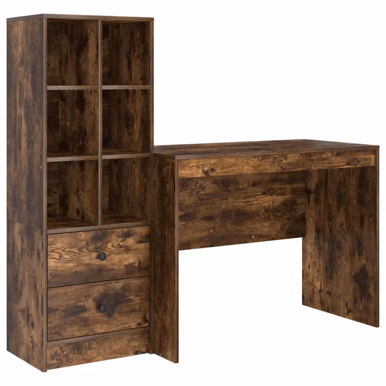 Set de 2 escritorios modernos vidaXL en roble ahumado con estantería, An/P/Al: 145.5 x 50 x 127 cm