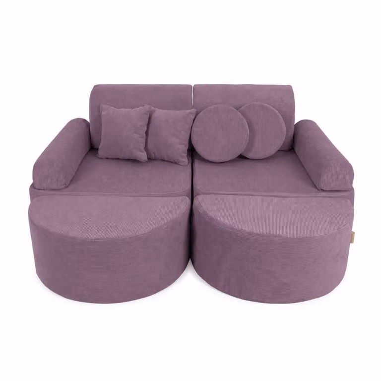 Sofá infantil MeowBaby de 12 módulos en pana fina color lavanda, An: 120 cm