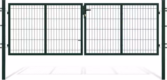 Puerta de jardín doble Wolketon de acero galvanizado verde con tubo cuadrado, An: 300 cm, Al: 100 cm
