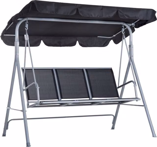 Columpio de jardín NORTHIX para 3 adultos con techo y estructura de metal en negro y plata