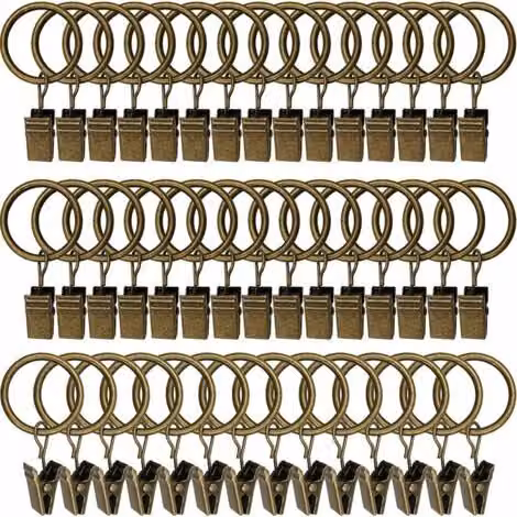 Set de 45 anillas con clips ULISEM para cortinas en color bronce antiguo de metal
