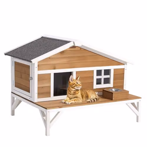 Casa para gatos VEVOR de madera con aislamiento y plataforma grande, refugio impermeable para interior y exterior, An/P/Al: 110,5 x 85,3 x 78,7 cm