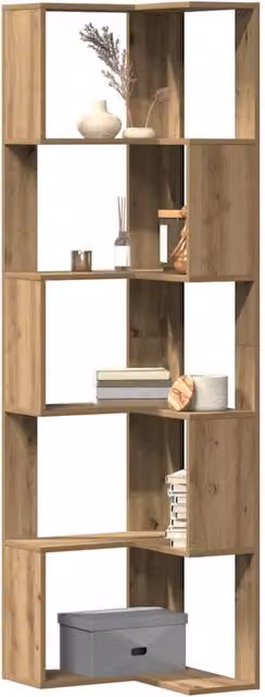 Estantería de esquina vidaXL de 5 niveles en madera color roble, An/P/Al: 50 x 50 x 179 cm