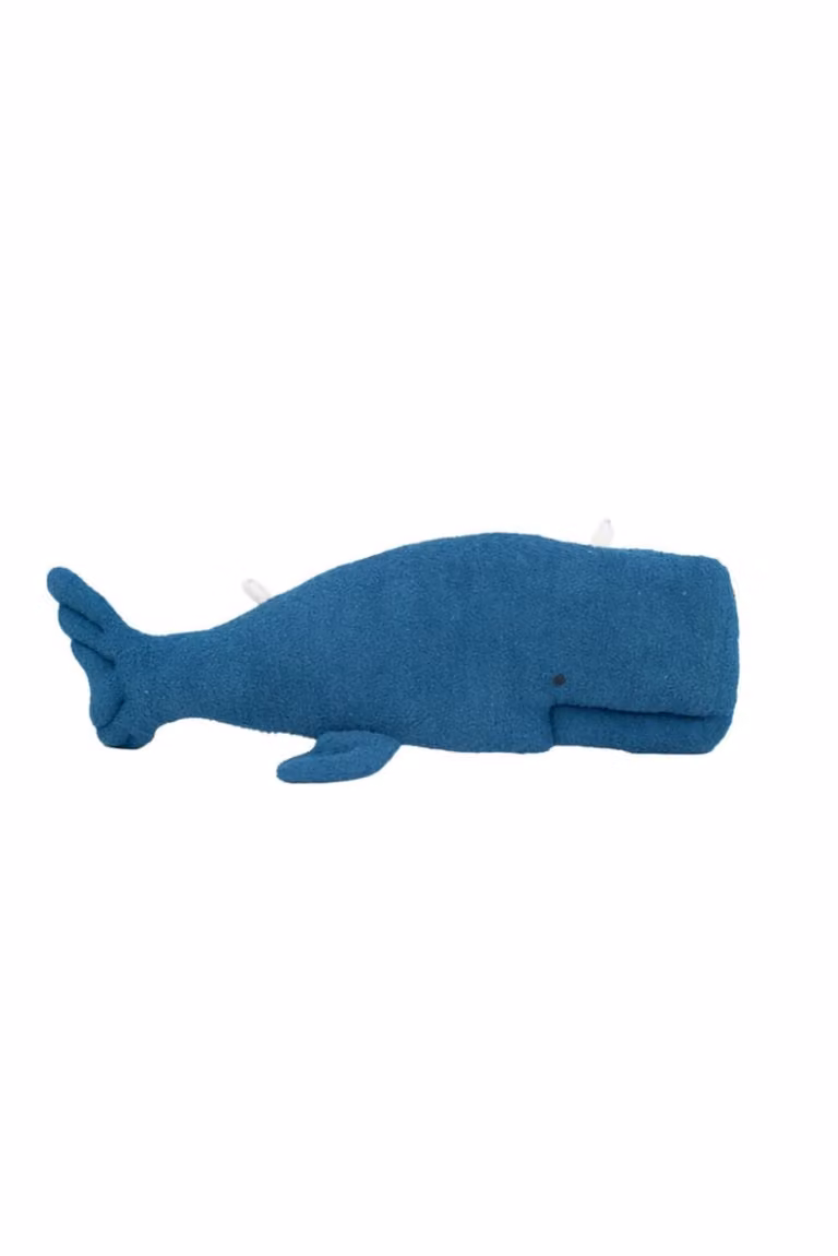 Peluche de pared de beluga azul oscuro estilo crochet para niños