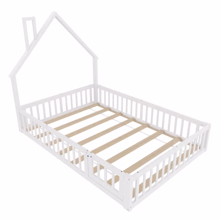 Cama infantil tipo cabaña Urban Meuble en madera de pino blanca con zona de juego An/P/Al: 190 x 140 x 151 cm