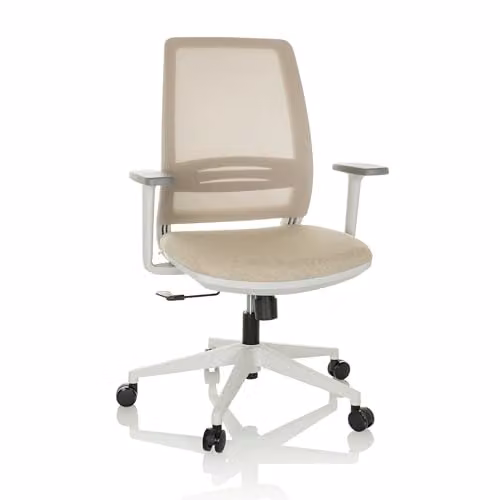 Silla de oficina ergonómica giratoria hjh OFFICE Profondo Eco W en color beige y blanco con tejido y apoyabrazos