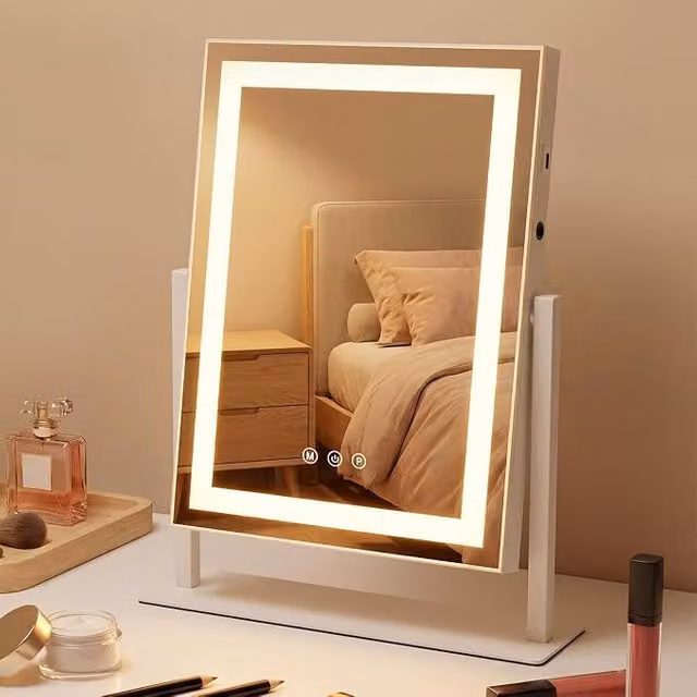 Espejo de maquillaje LED GBLY con iluminación estilo Hollywood, táctil y regulable con 3 modos, color blanco, An/Al: 30 x 40 cm