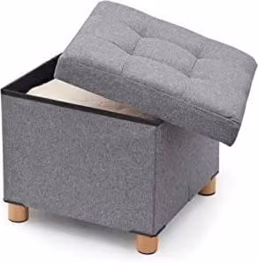 Puf de almacenaje Domopak Living en gris con patas de madera de estilo escandinavo, An/P/Al: 38 x 38 x 34 cm