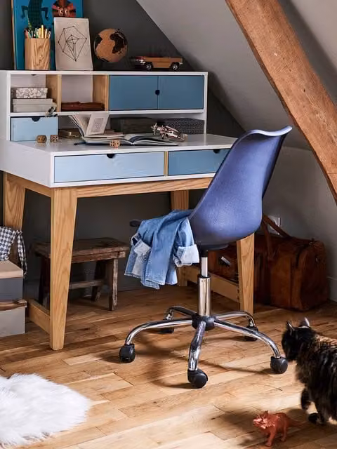 Silla de escritorio infantil VERTBAUDET azul con ruedas y altura ajustable