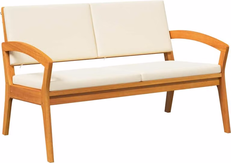 Banco de jardín Syfax de madera de acacia tratada con aceite en color marrón y beige con cojines incluidos