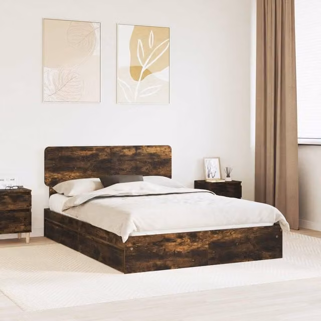 Cama con almacenamiento y cajón Maison Exclusive en roble ahumado de 160 x 200 cm