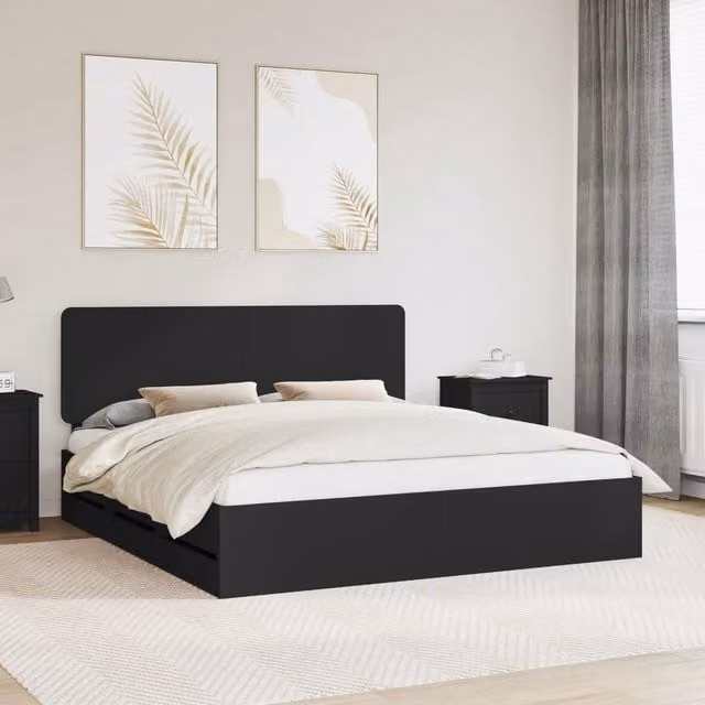 Estructura de cama Maison exclusive en color negro con cajones y acabado mate de madera de ingeniería An/P/Al: 200 x 200 x 206 cm