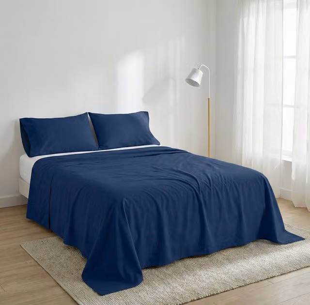 Sábana Basic de algodón azul marino para cama de 180x200 cm, An/P/Al: 260 x 270 cm