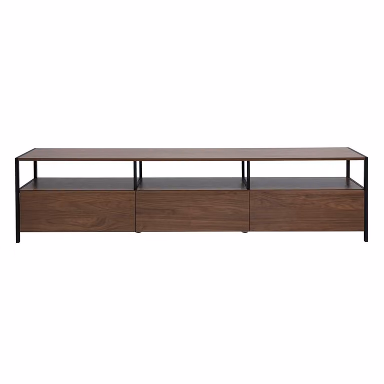 Mueble para TV Miliboo Maxence de estilo industrial en madera de nogal y metal negro, An: 180 cm, Al: 52 cm, P: 39,5 cm