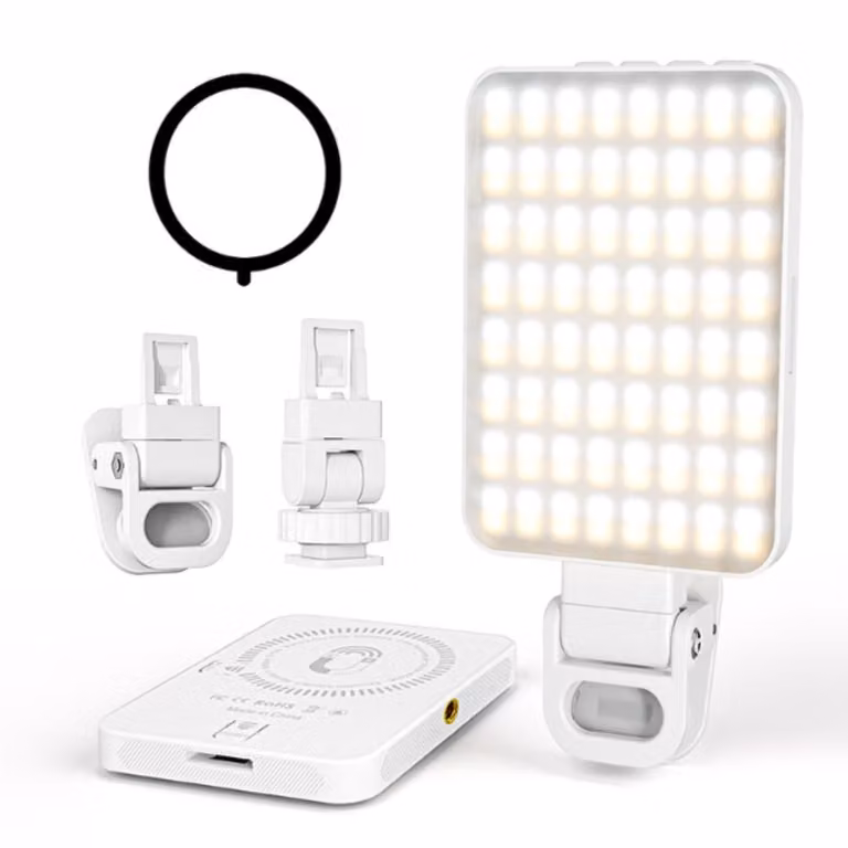 Lámpara de video LED RGB Zelurxx portátil con batería recargable de 2000mAh, imán y conexión USB-C, regulable y de color blanco