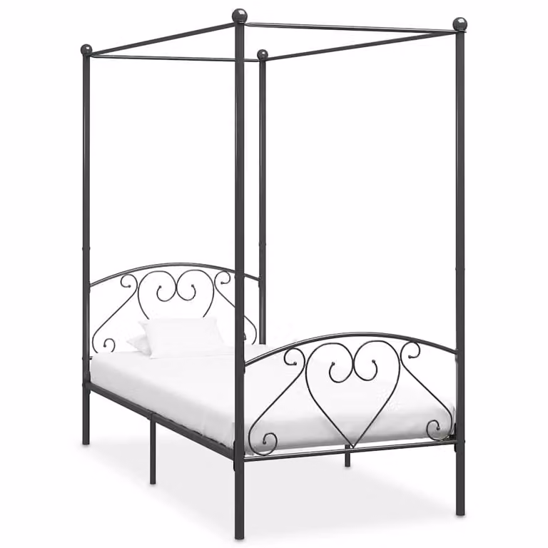 Estructura de cama con dosel vidaXL de metal en color gris, An/P: 120 x 200 cm