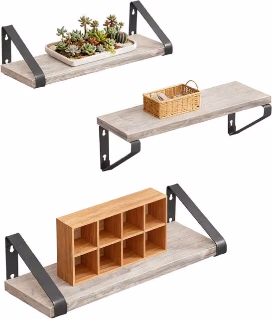Estanterías de pared NORTHIX de madera en color marrón para salón, dormitorio o cocina
