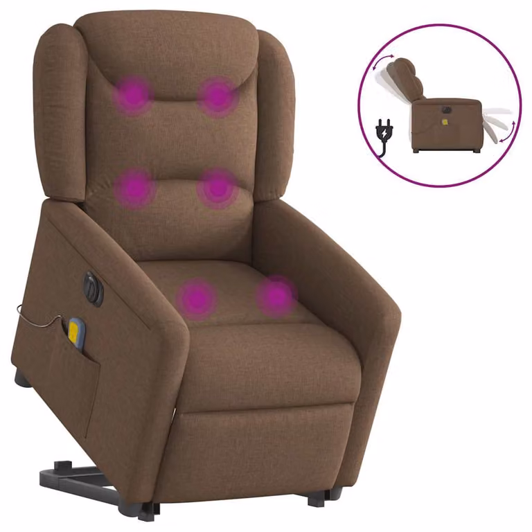 Sillón de masaje eléctrico reclinable y elevable vidaXL en tela marrón con reposabrazos